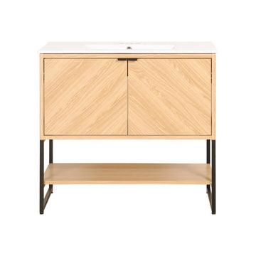 Juhl Chevron-Front Modern Minimalist 2-Shelf Bath Vanity Cabinet Only (Sink Basin Not Included)